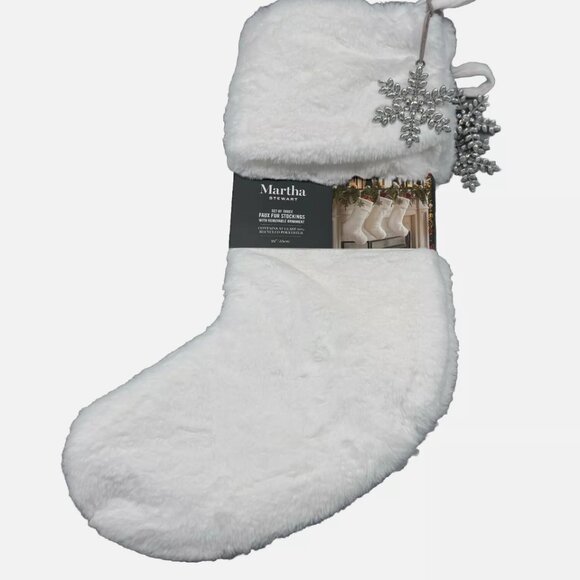 x3 Martha Stewart White Faux Fur Christmas Stocking Set Silver Jeweled Snowflake - Picture 3 of 7